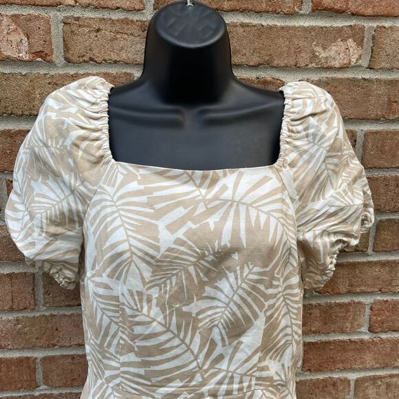 Coastal Beachy Botanical Print LOFT sz 2 Cutout Dress Vacation Resort Palm Midi - Picture 4 of 12